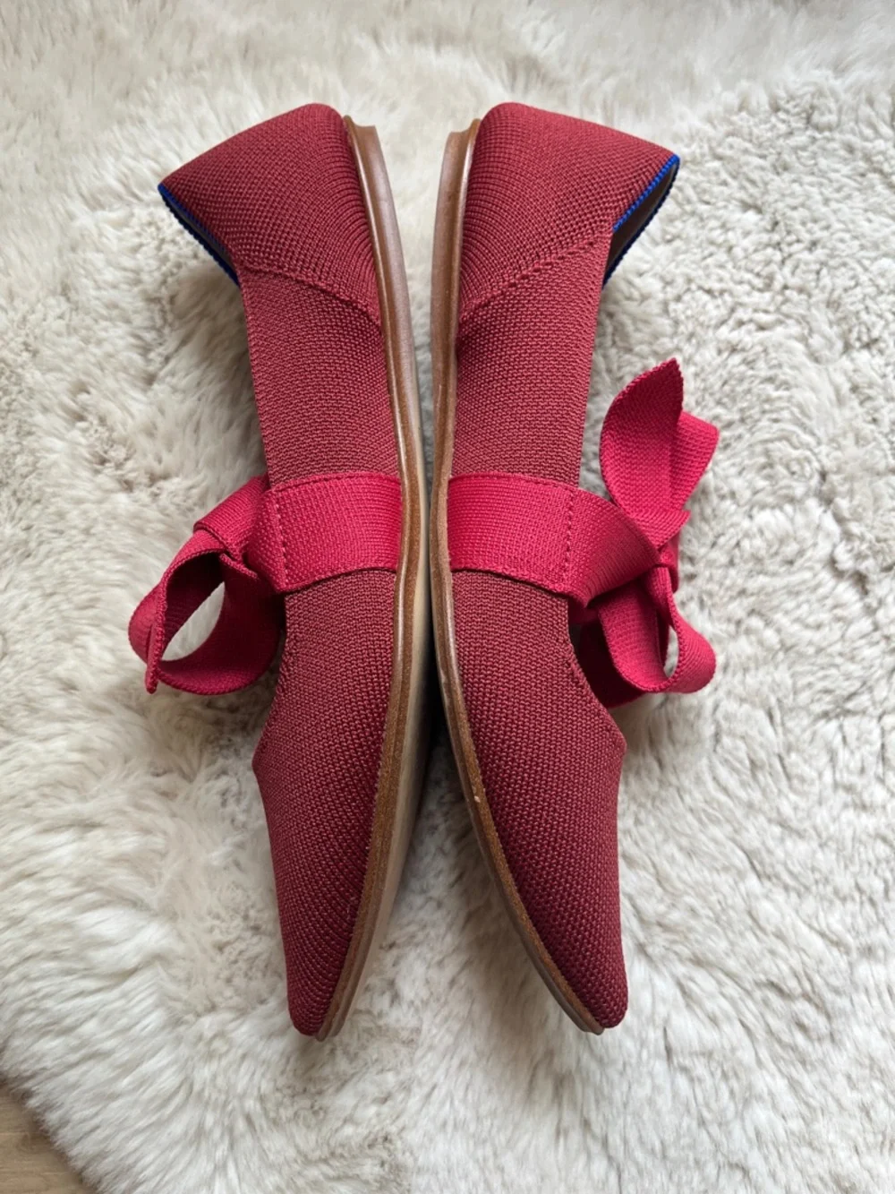 Rothys Cinnamon The Mary Jane Red Bow Point Flats Maroon Ribbon Tie Loafer 8 - Picture 5 of 14